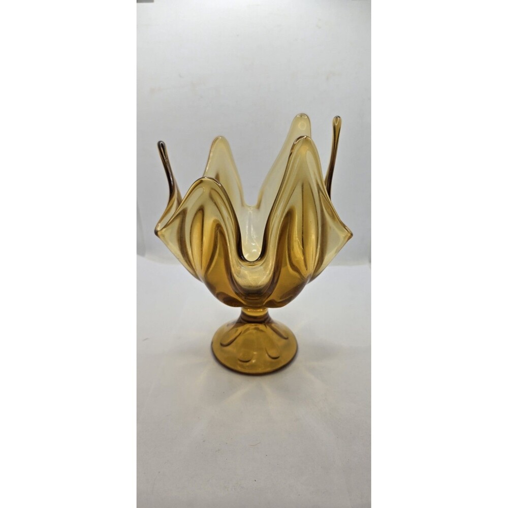 Vintage VIKING Epic Six Petal Amber-Gold Handkerchief Swung Glass Pedestal Vase